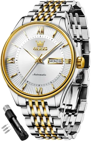spectacle milkweed stroke Luminous Day Date OLEVS Automatic Mens Watches Self Winding Mechanical Business Luxury Dress Wrist Watch Stainless Steel Waterproof 