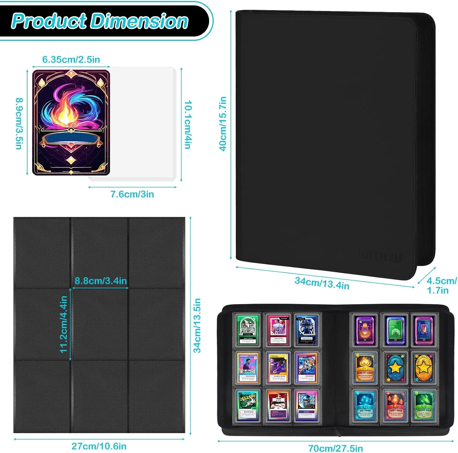 spill salmon linguistic accounting Collectible Card Album with 20 Toploaders, Trading Card Binder for TCG, MTG, Sports Cards (Aqua Blue) WITHYU Top Loader Binder 9 Pocket for 3"x4" Rigid Cards, 360 Pockets 