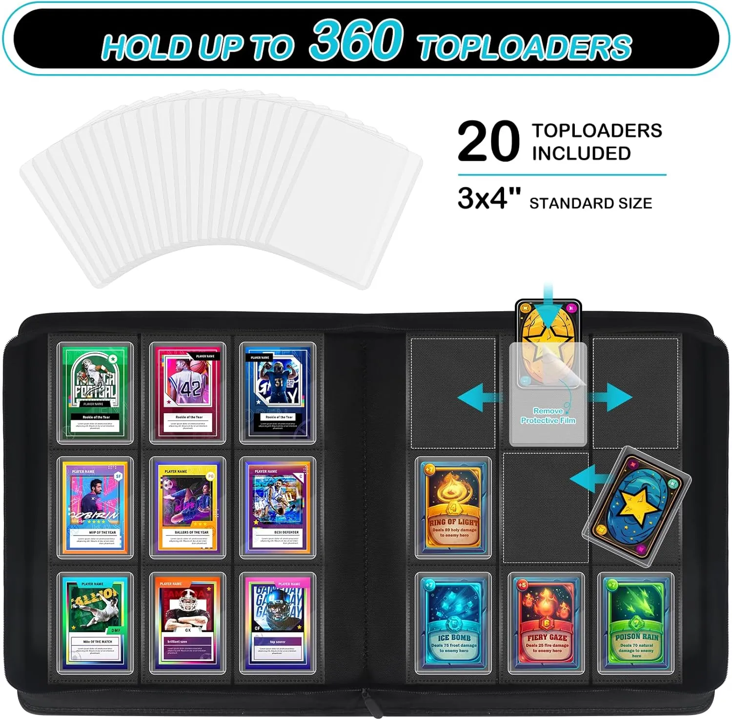 spill salmon linguistic accounting Collectible Card Album with 20 Toploaders, Trading Card Binder for TCG, MTG, Sports Cards (Aqua Blue) WITHYU Top Loader Binder 9 Pocket for 3"x4" Rigid Cards, 360 Pockets 