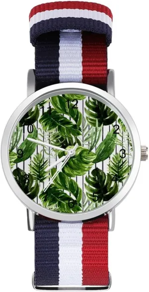 Sport Business Wrist Watches Easy Reader Work Casual Watch Boho broadway Summer Monstera Nylon Braided Strap Outdoor 