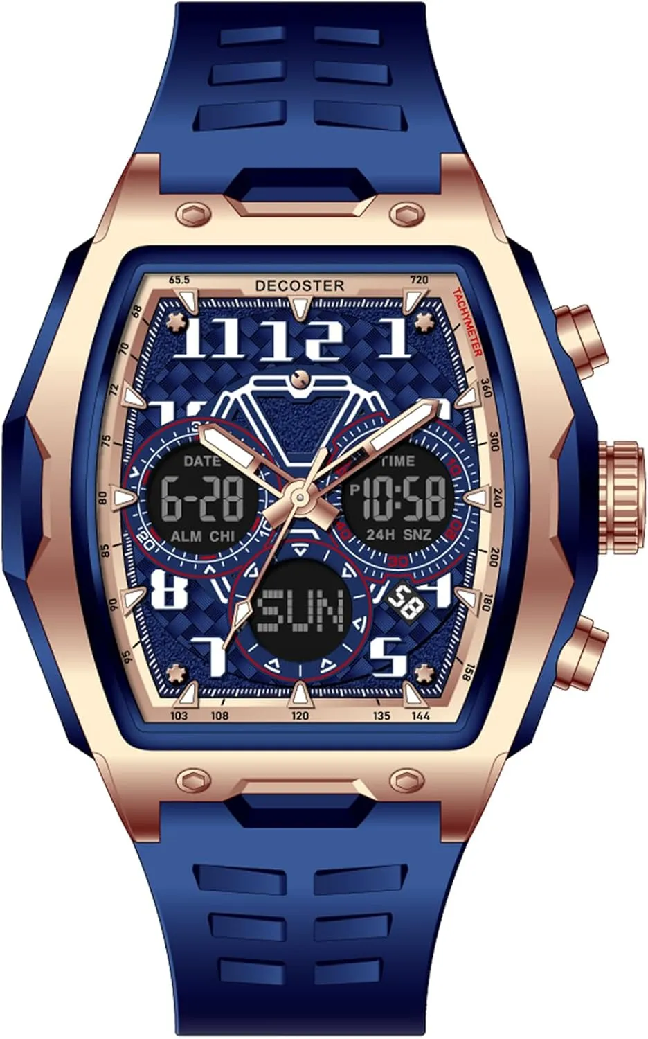 Sport Watch Gosasa Watches for Men Unique Rectangle Large Face Digital Analog Dual Time realm inanity privilege Display Countdown Stopwatch Punk Cool Design 3ATM Waterproof Silicone Strap Outdoor 