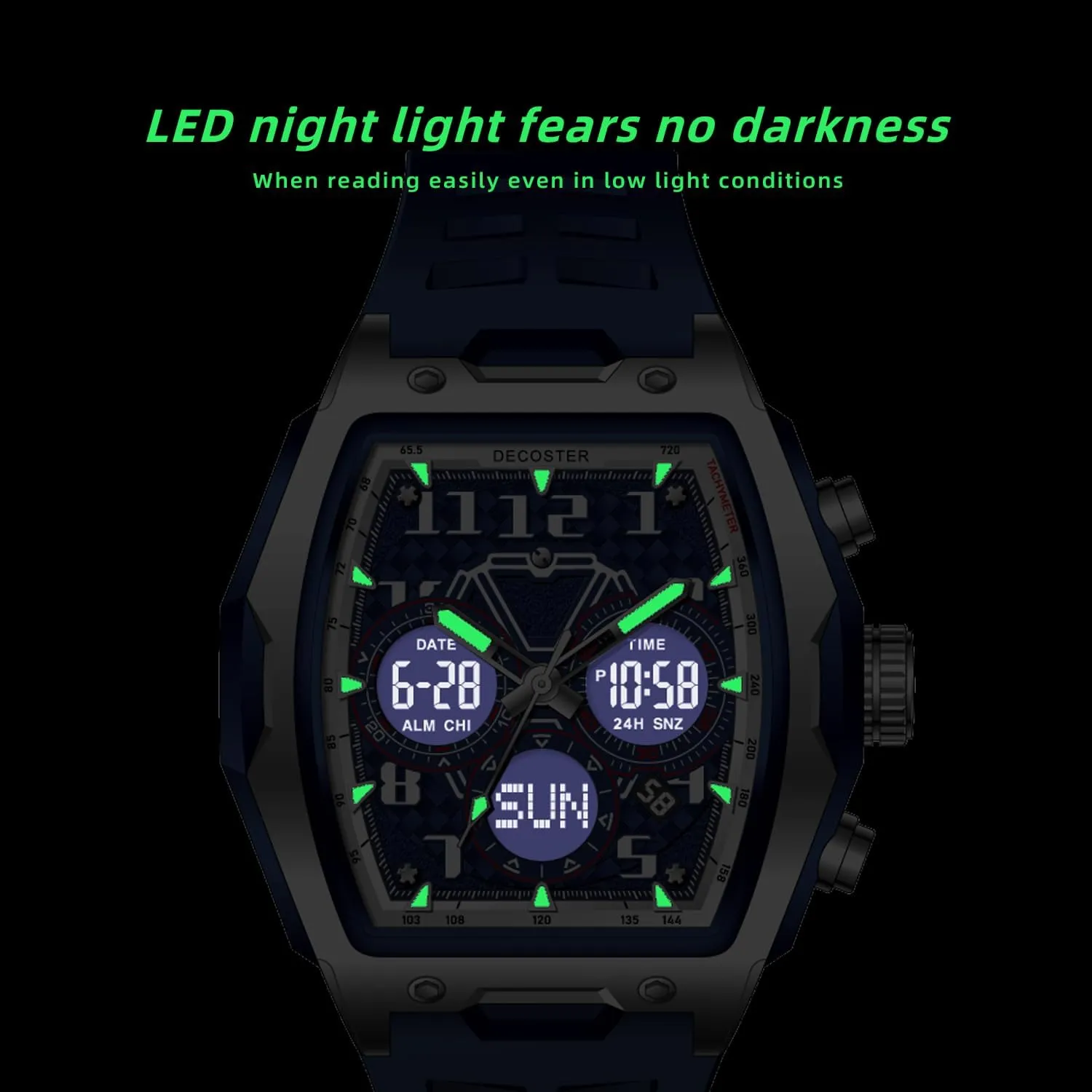 Sport Watch Gosasa Watches for Men Unique Rectangle Large Face Digital Analog Dual Time realm inanity privilege Display Countdown Stopwatch Punk Cool Design 3ATM Waterproof Silicone Strap Outdoor 