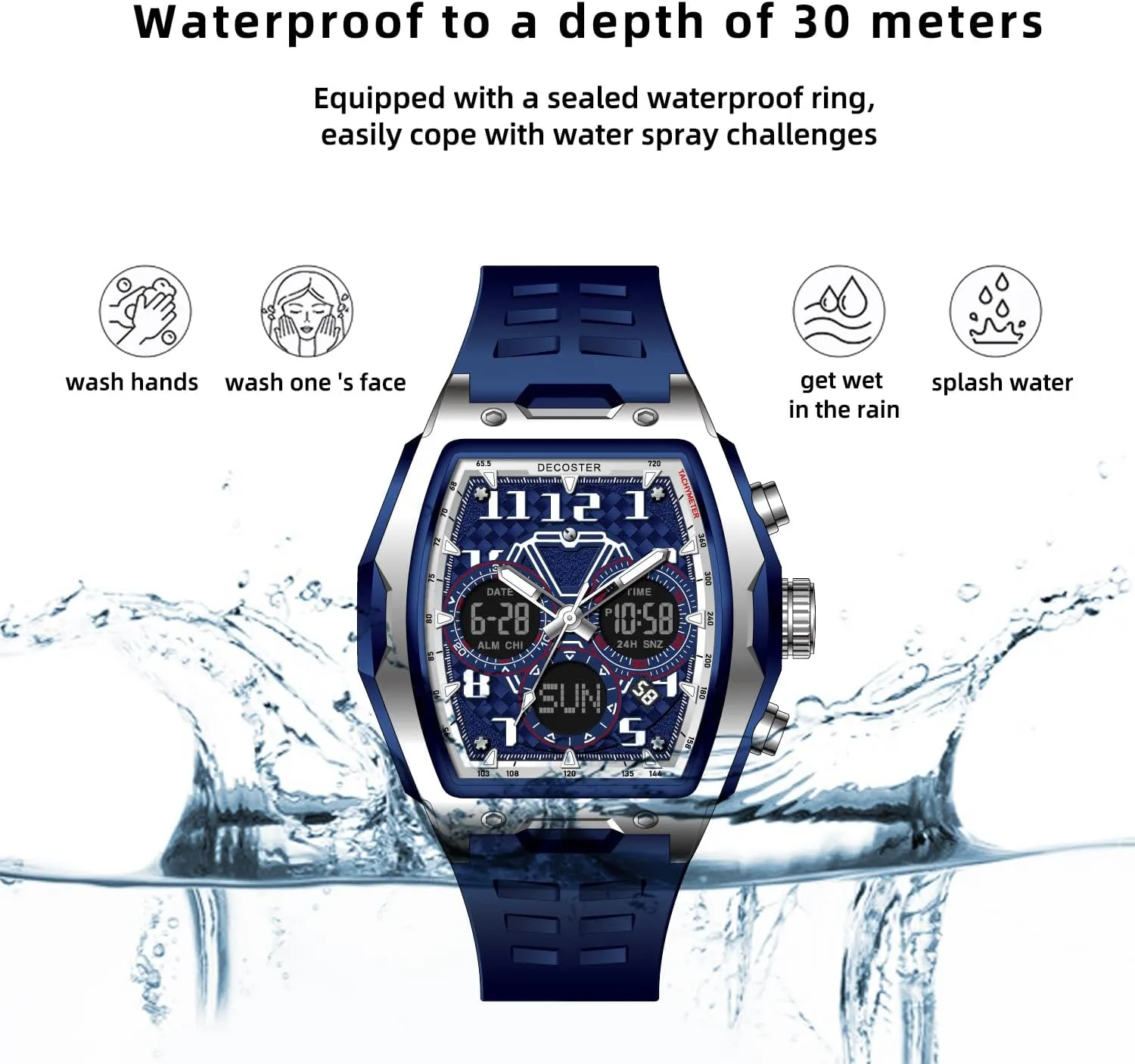 Sport Watch Gosasa Watches for Men Unique Rectangle Large Face Digital Analog Dual Time realm inanity privilege Display Countdown Stopwatch Punk Cool Design 3ATM Waterproof Silicone Strap Outdoor 
