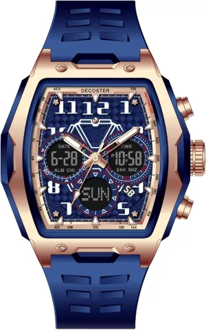 Sport Watch Gosasa Watches for Men Unique Rectangle Large Face Digital Analog Dual Time realm inanity privilege Display Countdown Stopwatch Punk Cool Design 3ATM Waterproof Silicone Strap Outdoor 