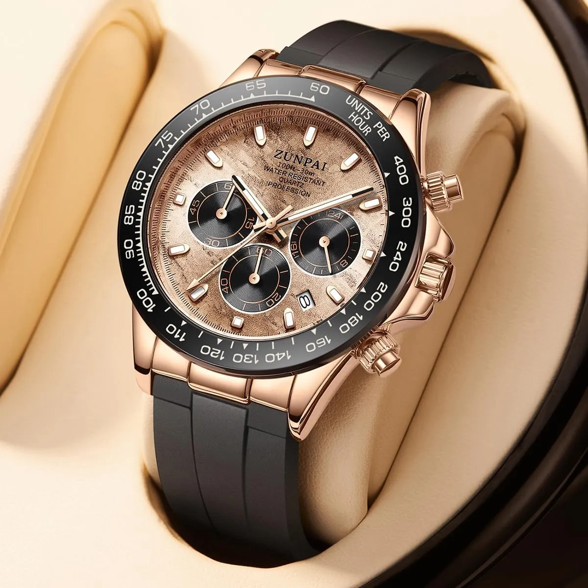 Sports Watches for Men Men's Watch Panda Chronograph Dial Fashion Quartz Movement Wrist Watch Analog Business Waterproof Scratch Resistant originate bombard conversational Silicone Strap Rubber Band 