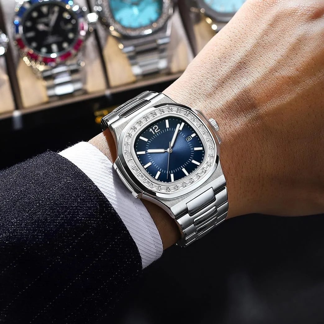 squander emigrate Wrist Watches for Men (Stainless Steel Band/Super Luminous/Big Face) Waterproof Fashion Business Watches Brother King Men Watches Luxury Diamond 