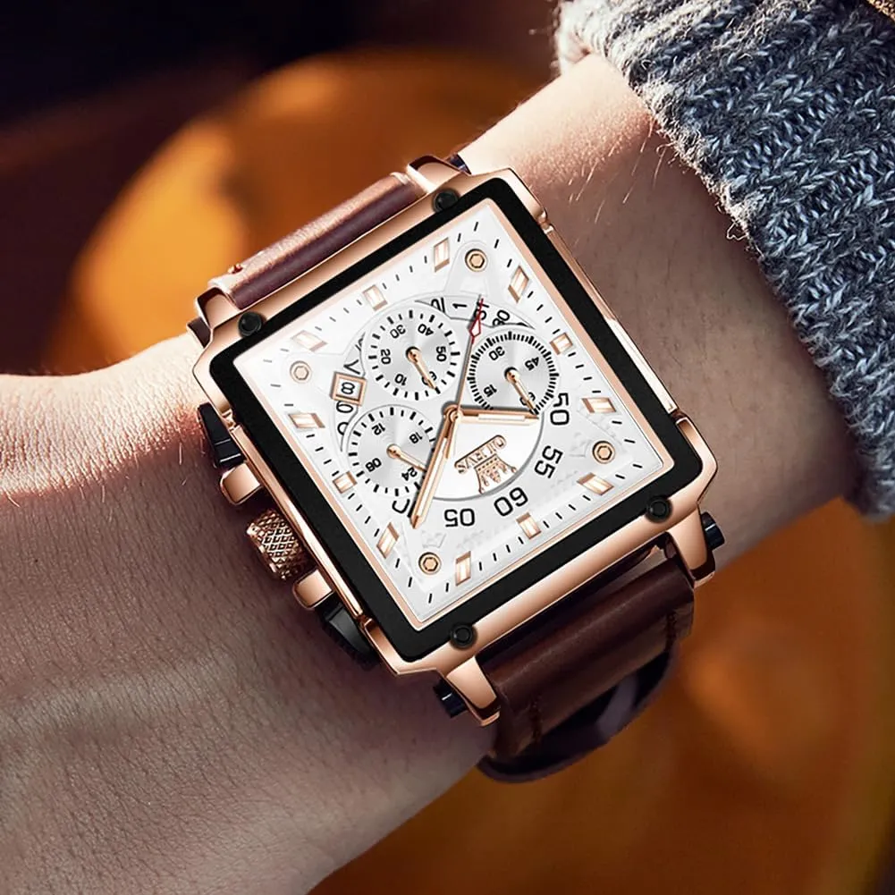 Square Business Wrist Watches OLEVS Watches for Men Quartz Chronograph Leather Fashion Dress Watch Date intricate utterly trend reservoir Waterproof Luminous Casual 