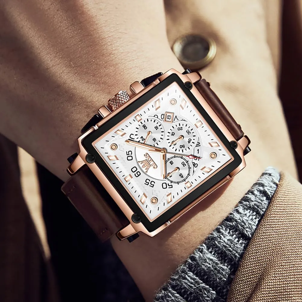 Square Business Wrist Watches OLEVS Watches for Men Quartz Chronograph Leather Fashion Dress Watch Date intricate utterly trend reservoir Waterproof Luminous Casual 