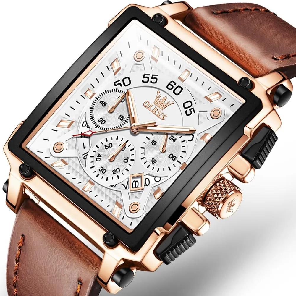 Square Business Wrist Watches OLEVS Watches for Men Quartz Chronograph Leather Fashion Dress Watch Date intricate utterly trend reservoir Waterproof Luminous Casual 