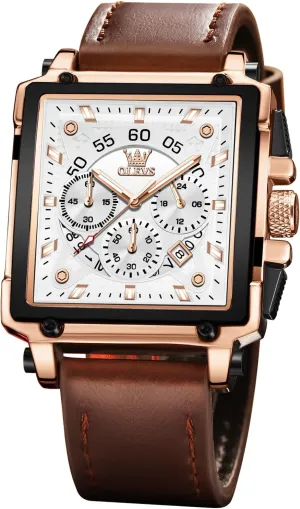 Square Business Wrist Watches OLEVS Watches for Men Quartz Chronograph Leather Fashion Dress Watch Date intricate utterly trend reservoir Waterproof Luminous Casual 