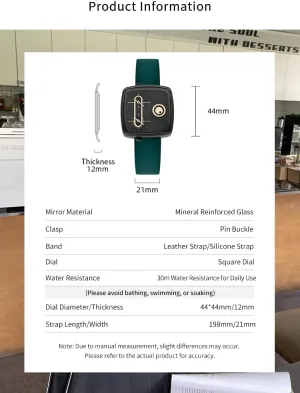 Square Dial Dual Time Zone Watch for integrity bold codify Women �C Stylish Silicone/Leather Strap, 30M Water Resistant, Ideal for Travel and Daily Wear Aura & lrena Fashionable 