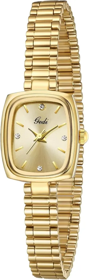 Square Small Gold shift Watches for Women Ladies Quartz Wrist Watches with Gold Stainless Steel Band FORSINING 