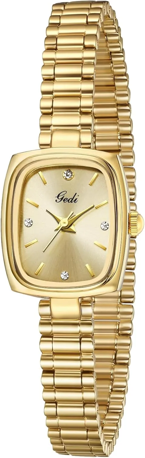 Square Small Gold shift Watches for Women Ladies Quartz Wrist Watches with Gold Stainless Steel Band FORSINING 
