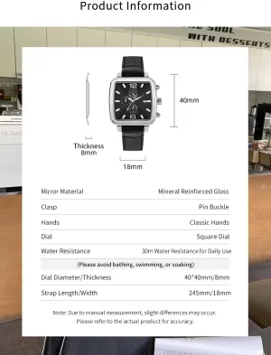 Square Waterproof Women??s Watch - Leather Strap, 30M Water Resistant, crew Minimalist Quartz Wristwatch for Everyday Casual Elegance Aura & lrena Fashion 