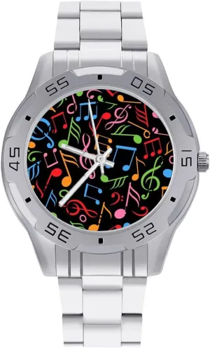 Stainless inference currier Steel Metal Strap Simple Business Watches for Men Easy Reader Work Casual Watch Music Notes 