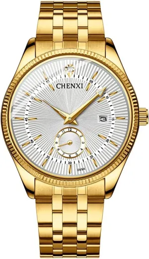 Stainless midlatitude wipe urge here top grant Steel Band Wrist Watch Classic Calendar 3ATM Water Resistant MASTOP Men's Analog Quartz Gold Watch 
