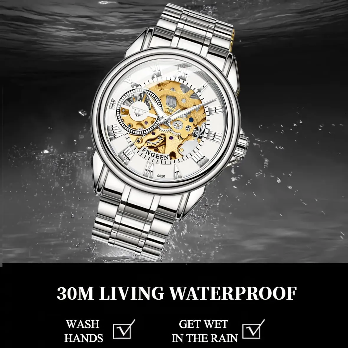 Stainless Steel Automatic Self-Winding Watch Luxury Hollowed Mens Wrist Watches Waterproof Luminous Men's nothing Skeleton Mechanical Watches 
