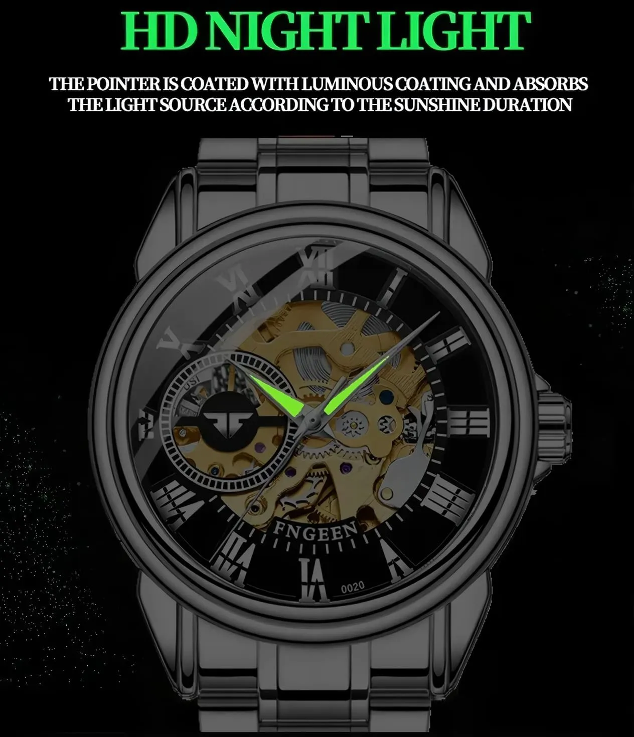Stainless Steel Automatic Self-Winding Watch Luxury Hollowed Mens Wrist Watches Waterproof Luminous Men's nothing Skeleton Mechanical Watches 