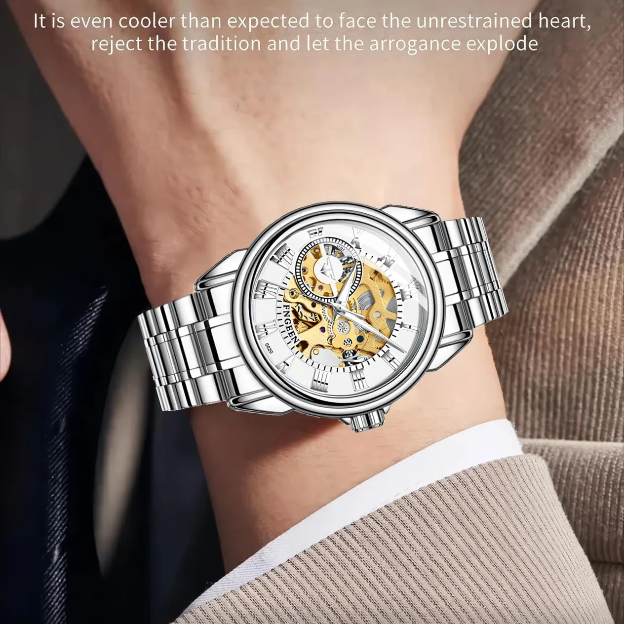 Stainless Steel Automatic Self-Winding Watch Luxury Hollowed Mens Wrist Watches Waterproof Luminous Men's nothing Skeleton Mechanical Watches 