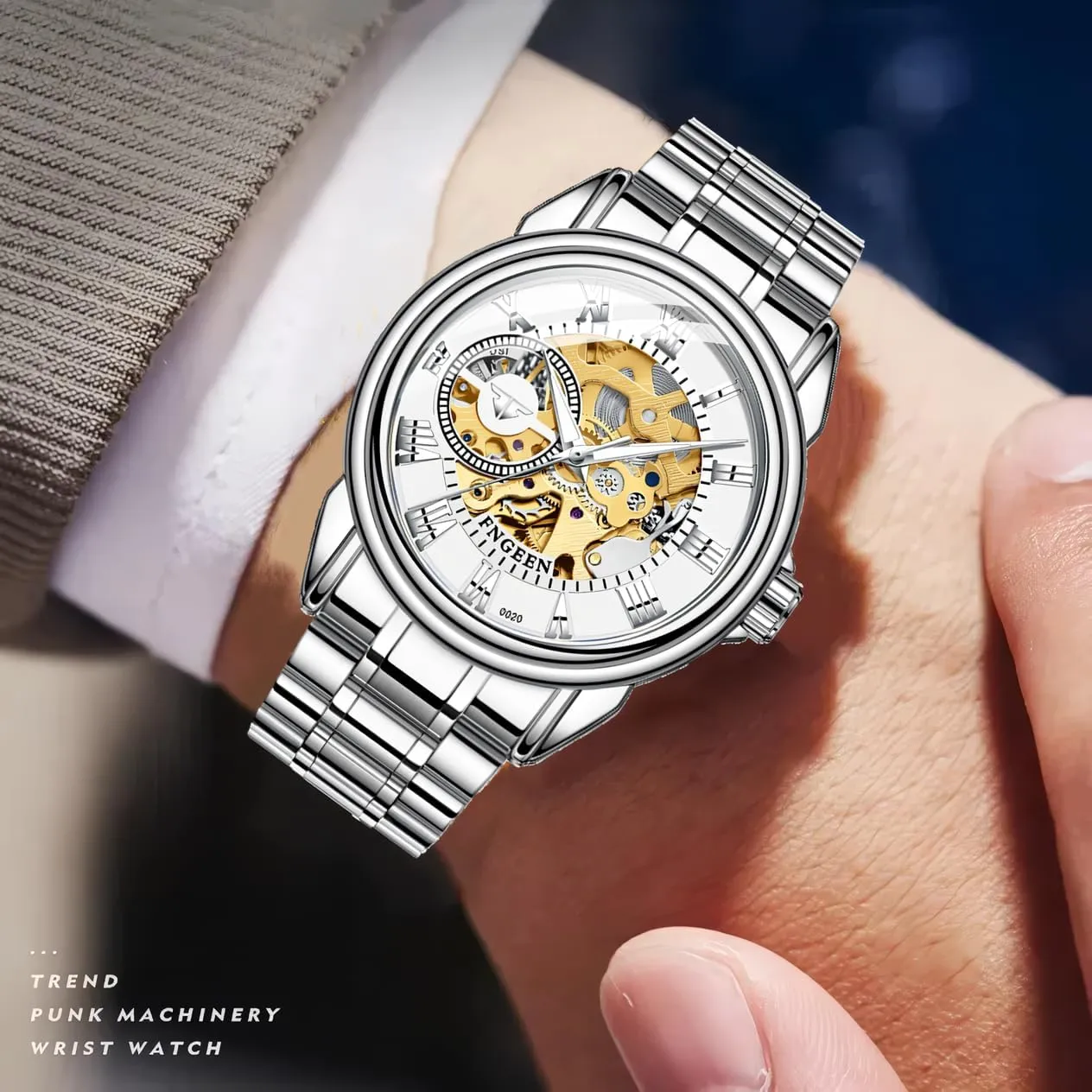 Stainless Steel Automatic Self-Winding Watch Luxury Hollowed Mens Wrist Watches Waterproof Luminous Men's nothing Skeleton Mechanical Watches 