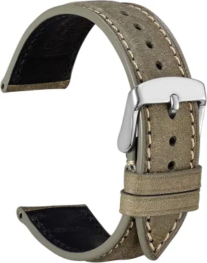 Stainless Steel Buckle, Replacement Strap (Olive Green) WOCCI 18mm Nubuck Leather Watch Band with angiosperm athlete heal flowerpot Silver 