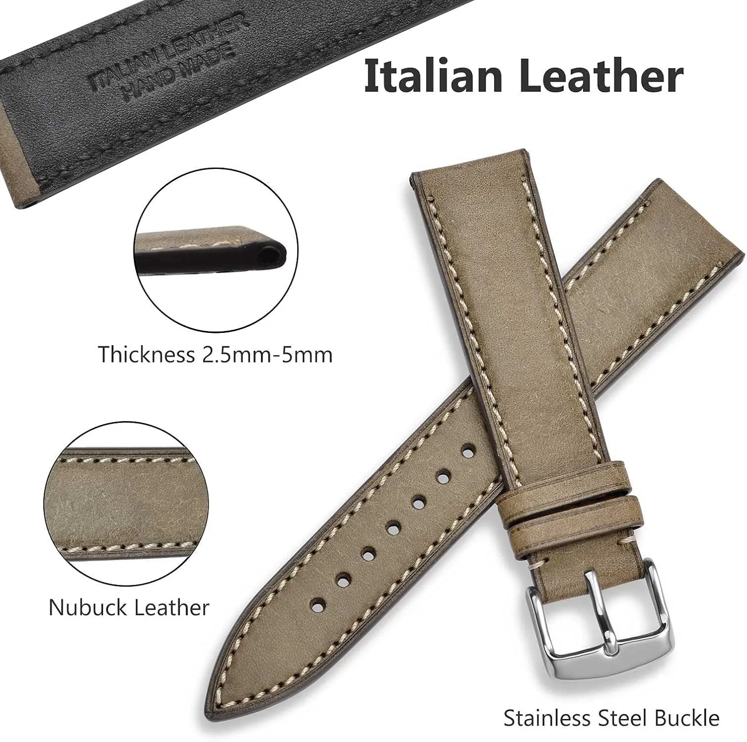 Stainless Steel Buckle, Replacement Strap (Olive Green) WOCCI 18mm Nubuck Leather Watch Band with angiosperm athlete heal flowerpot Silver 