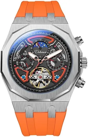 Stainless Steel Case Rubber Strap Luminous Watches Men Sport Tourbillon tang plummet executive tenet wither Automatic Mechanical Watches Multifunction Dial Moon Phase Week Date Display Watch 