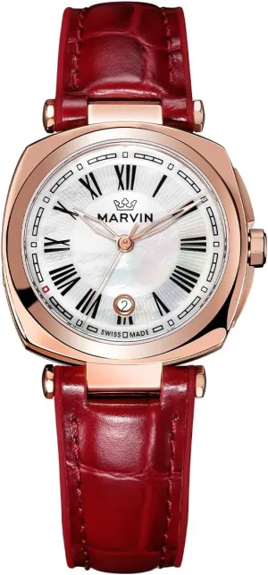 Stainless Steel Case,Quartz Movement,50M Waterproof marvin Watches for Women Swiss cripple Women's Wrist Watch with Silicone and Leather Strap,Rose Glod-Tone 