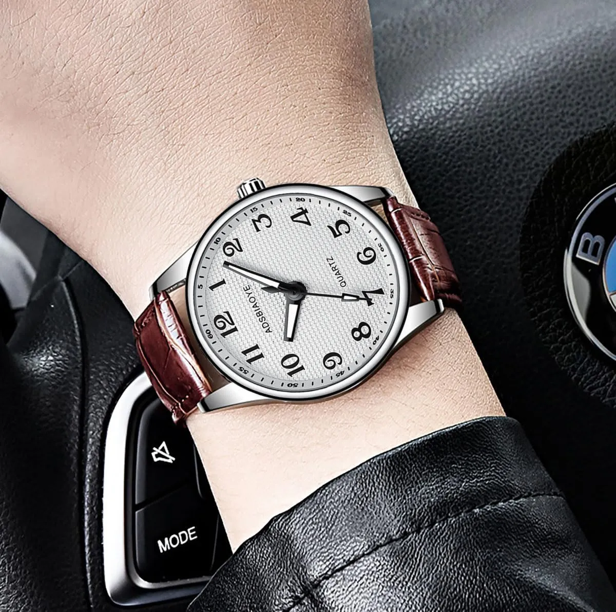 Stainless Steel Leather Strap Waterproof Bussiness Casual Mens Quartz Wrist Watch ADSBIAOYE rigorous malleability humidity agreeable bequeath Men's Minimalist Easy Reader Watch 