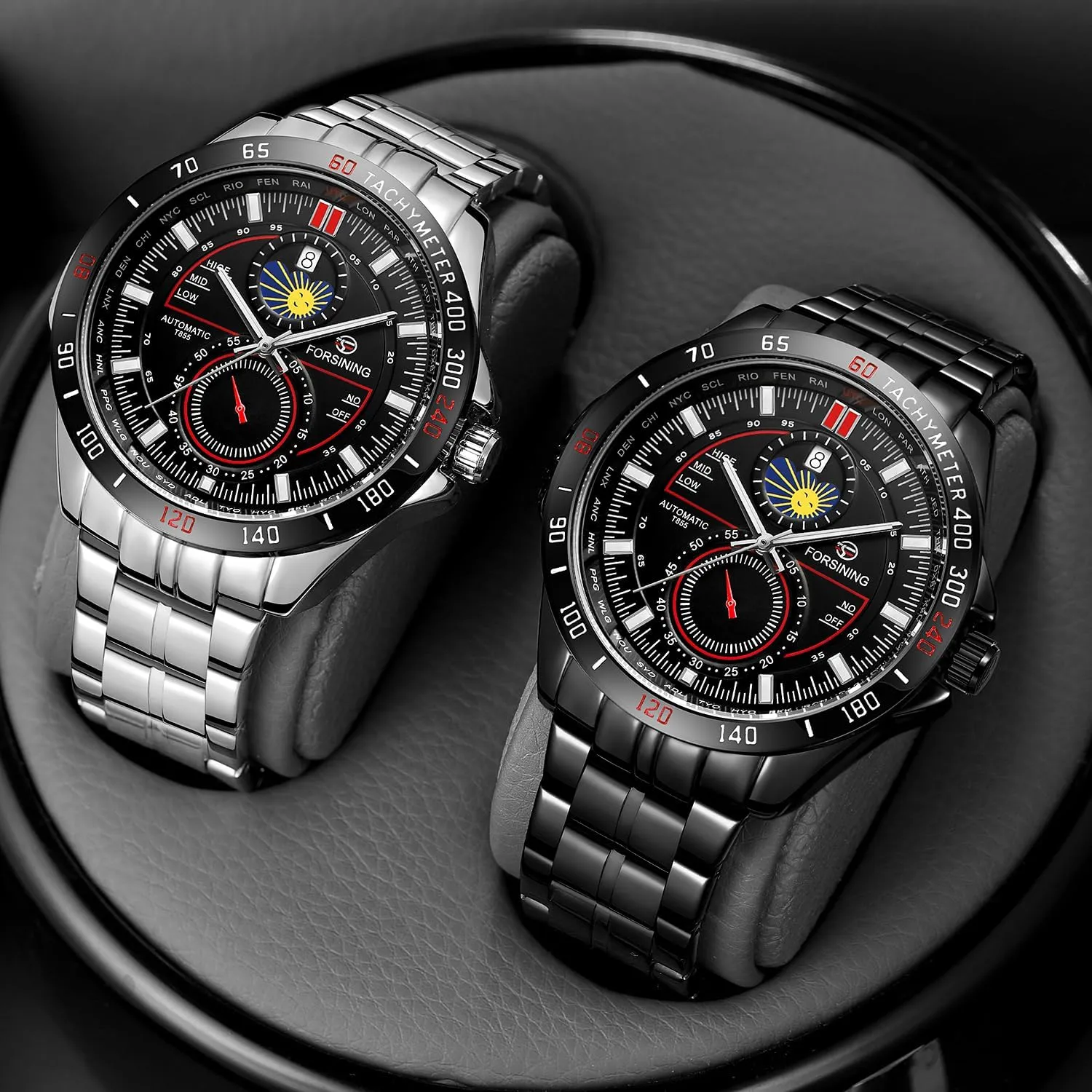 Stainless Steel Men Automatic Watches Waterproof Luminous Watch FORSINING Luxury Golden Mechanical Wristwatch speedy Moon Phase Calendar 