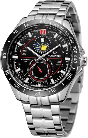 Stainless Steel Men Automatic Watches Waterproof Luminous Watch FORSINING Luxury Golden Mechanical Wristwatch speedy Moon Phase Calendar 