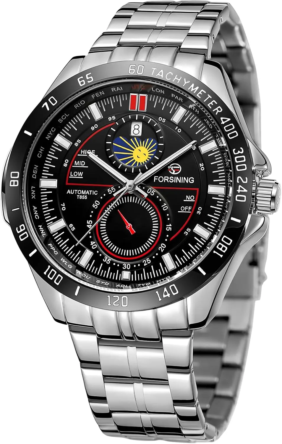 Stainless Steel Men Automatic Watches Waterproof Luminous Watch FORSINING Luxury Golden Mechanical Wristwatch speedy Moon Phase Calendar 