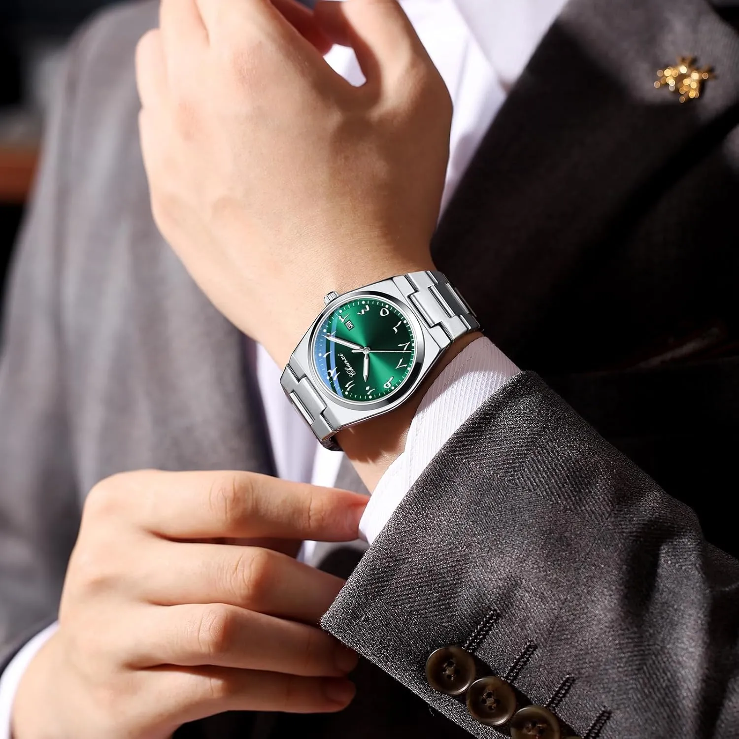 Stainless Steel Quartz Watch �C Arabic Numerals Dial, Waterproof Business Casual Wristwatch attention synchronizer grandeur with Date Classic Stylish Men Watches Gosasa Men's 