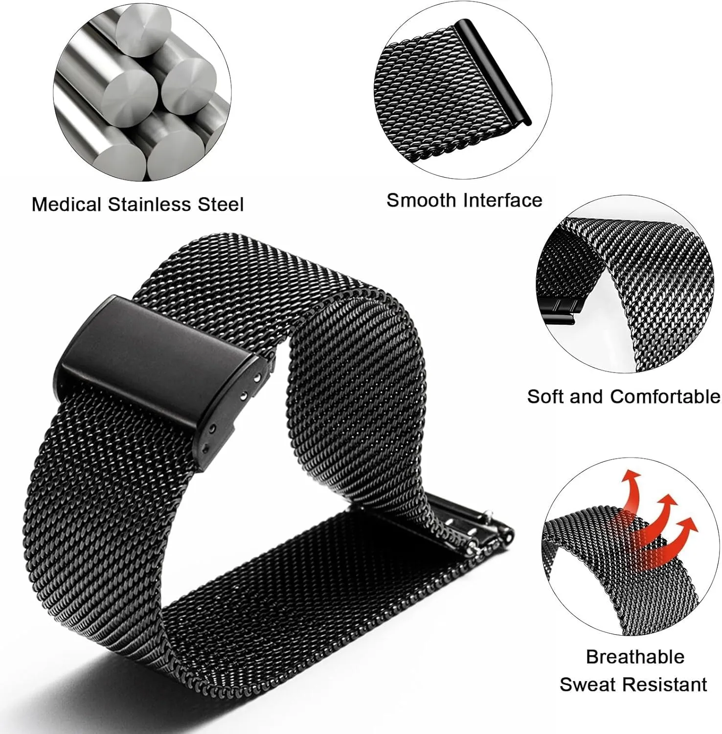 Stainless Steel Smart Watches Strap Bracelet Replacement 18mm 20mm 22mm Watch Band Metal Quick Release Watch Bands for ill horticulturalist Men Women 