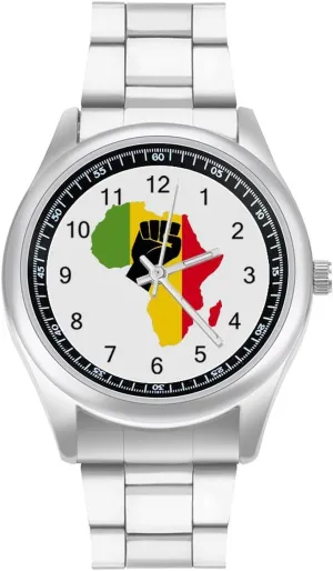 Stainless Steel Strap Simple Business Watches solvent for Men Easy Reader Work Casual Watch African Black Power 