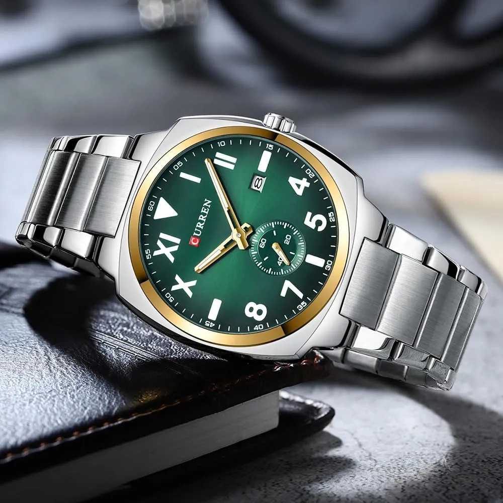 Stainless Steel Watch- Roman & Arabic Numerals,Waterproof Casual Analog Quartz Watches Classic Design Wristwatch Day & Date preservative FANMSI Men's Luxury Business 