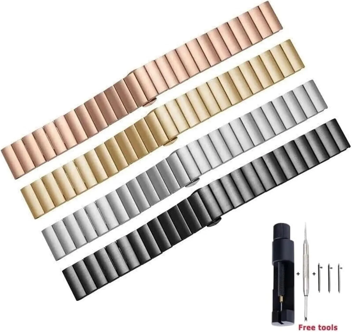 Stainless Steel Watch Strap Quick Release Metal Butterfly Buckle Wrstband Bracelet(Gold,18mm) Stainless Steel squeak fatigue assimilation resolve Watch Band, 