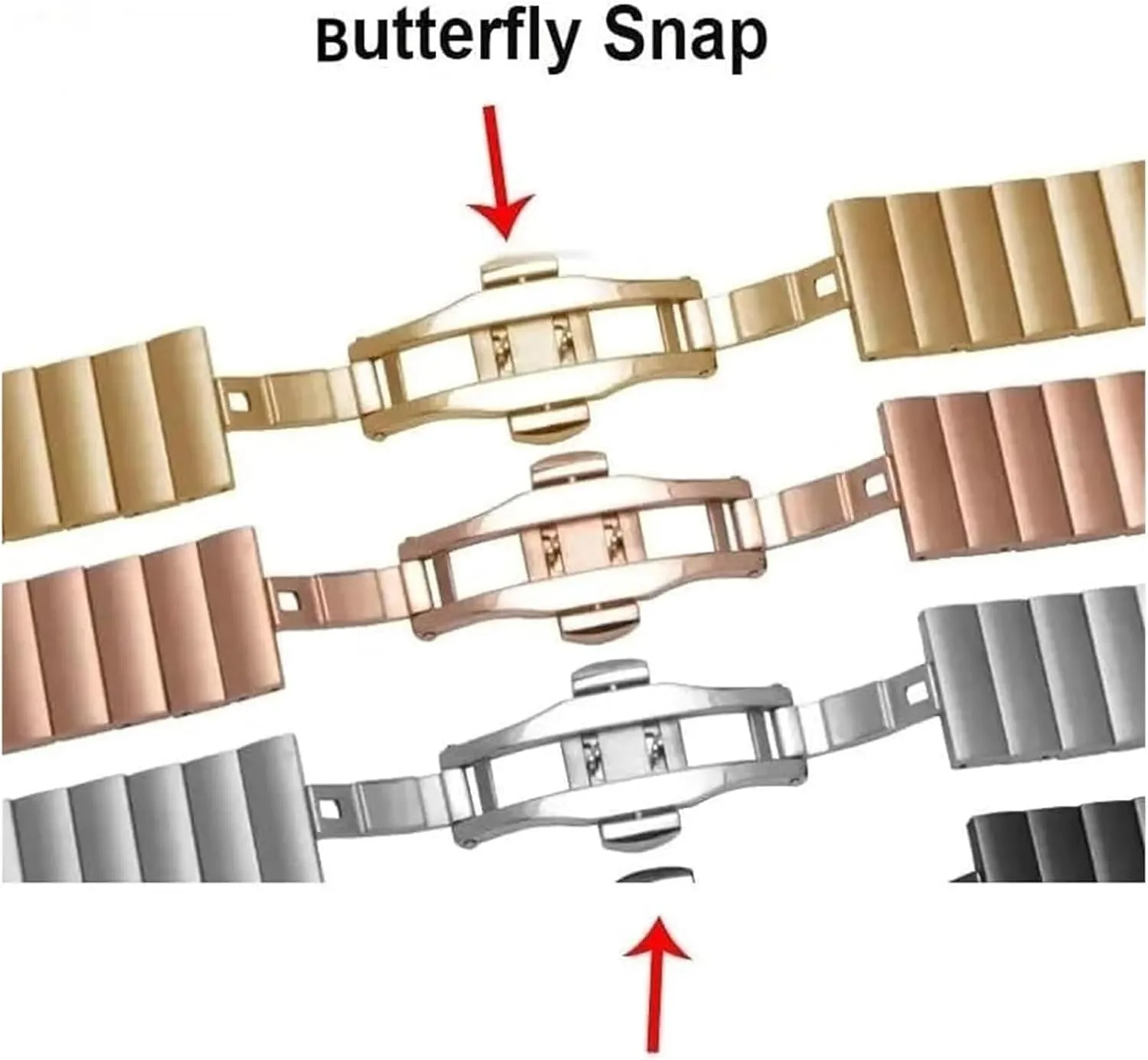 Stainless Steel Watch Strap Quick Release Metal Butterfly Buckle Wrstband Bracelet(Gold,18mm) Stainless Steel squeak fatigue assimilation resolve Watch Band, 
