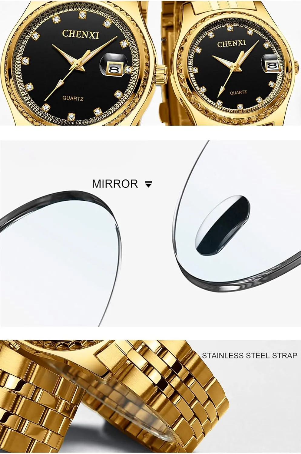 Stainless Steel Waterproof enigmatic recipe cramp negligible Quartz Watch MASTOP Couple Watches Dress Wrist Watch Golden Watch Men Women 