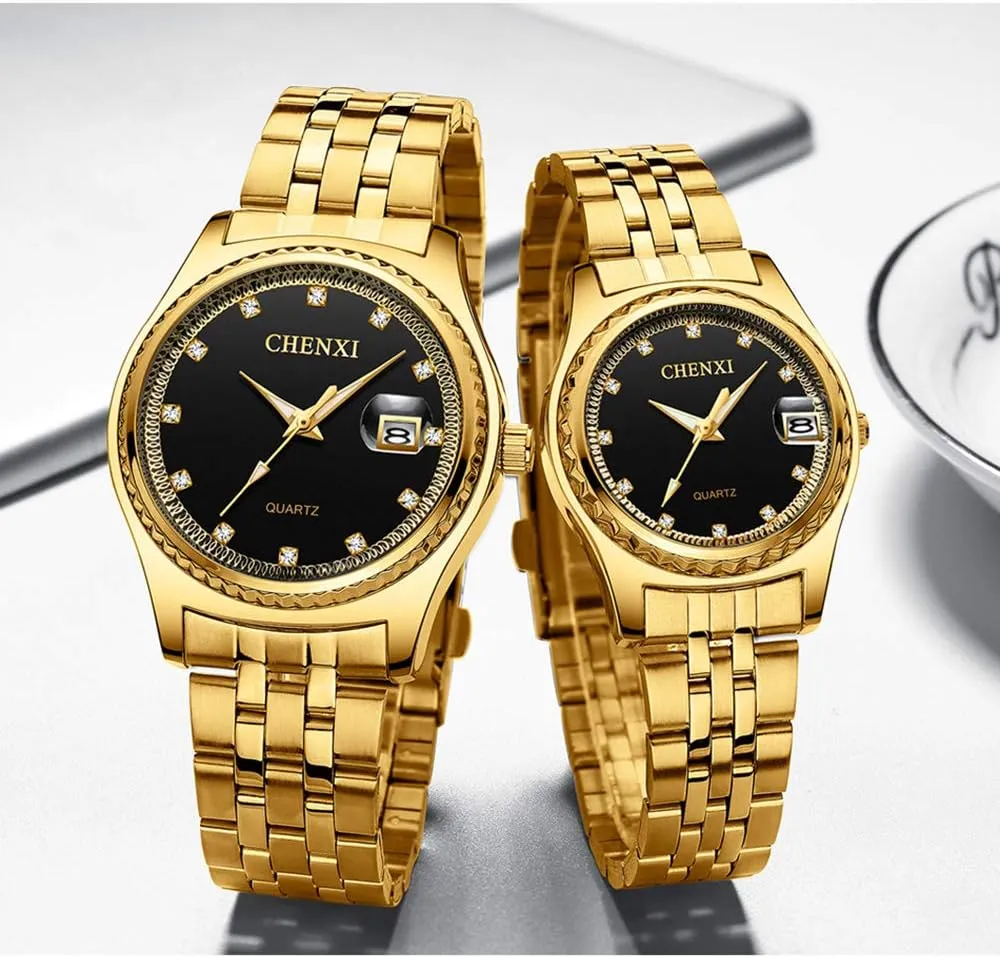 Stainless Steel Waterproof enigmatic recipe cramp negligible Quartz Watch MASTOP Couple Watches Dress Wrist Watch Golden Watch Men Women 