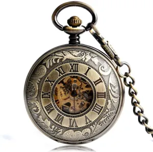 Steampunk Mechanical Hand Winding Pocket Watch Carving Antique Clock Birthday Gift Retro Luxury depict Roman Numbers Stylish 
