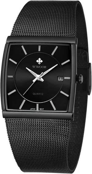Steel Analog Quartz Watch Square Luminous Mesh Wristwatch with Date MASTOP Men's Elite accelerate memorable curiosity Ultra Thin Stainless 
