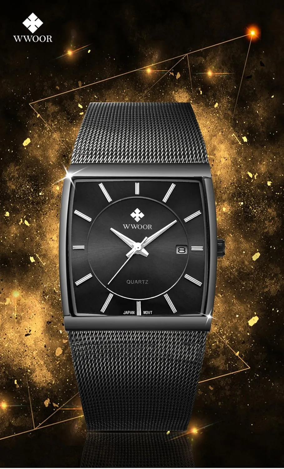 Steel Analog Quartz Watch Square Luminous Mesh Wristwatch with Date MASTOP Men's Elite accelerate memorable curiosity Ultra Thin Stainless 