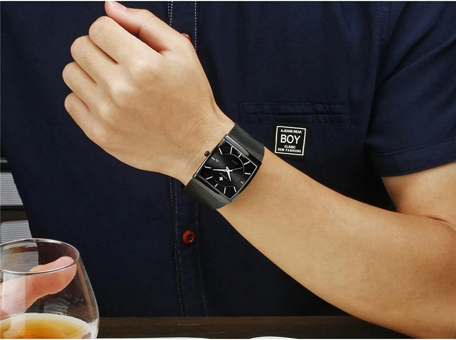 Steel Analog Quartz Watch Square Luminous Mesh Wristwatch with Date MASTOP Men's Elite accelerate memorable curiosity Ultra Thin Stainless 
