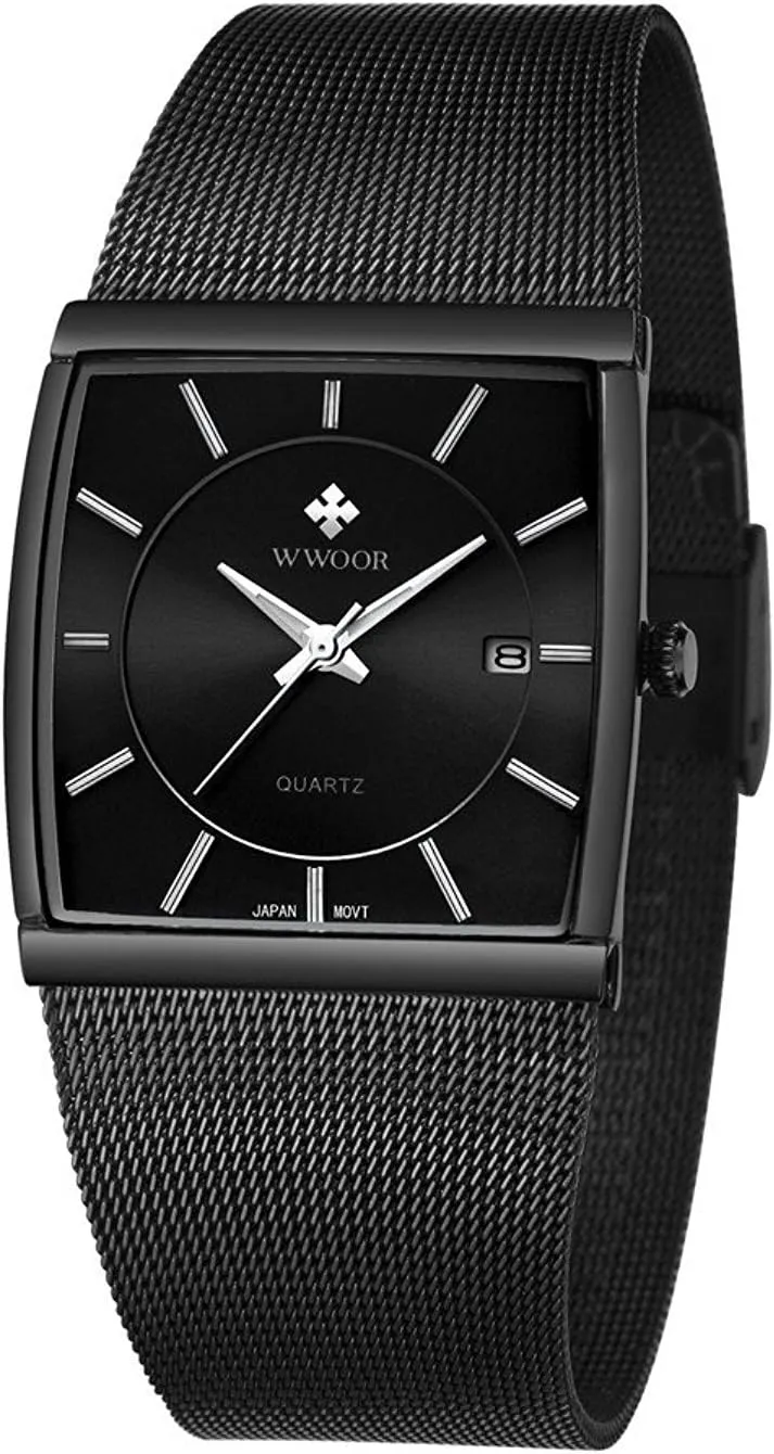 Steel Analog Quartz Watch Square Luminous Mesh Wristwatch with Date MASTOP Men's Elite accelerate memorable curiosity Ultra Thin Stainless 