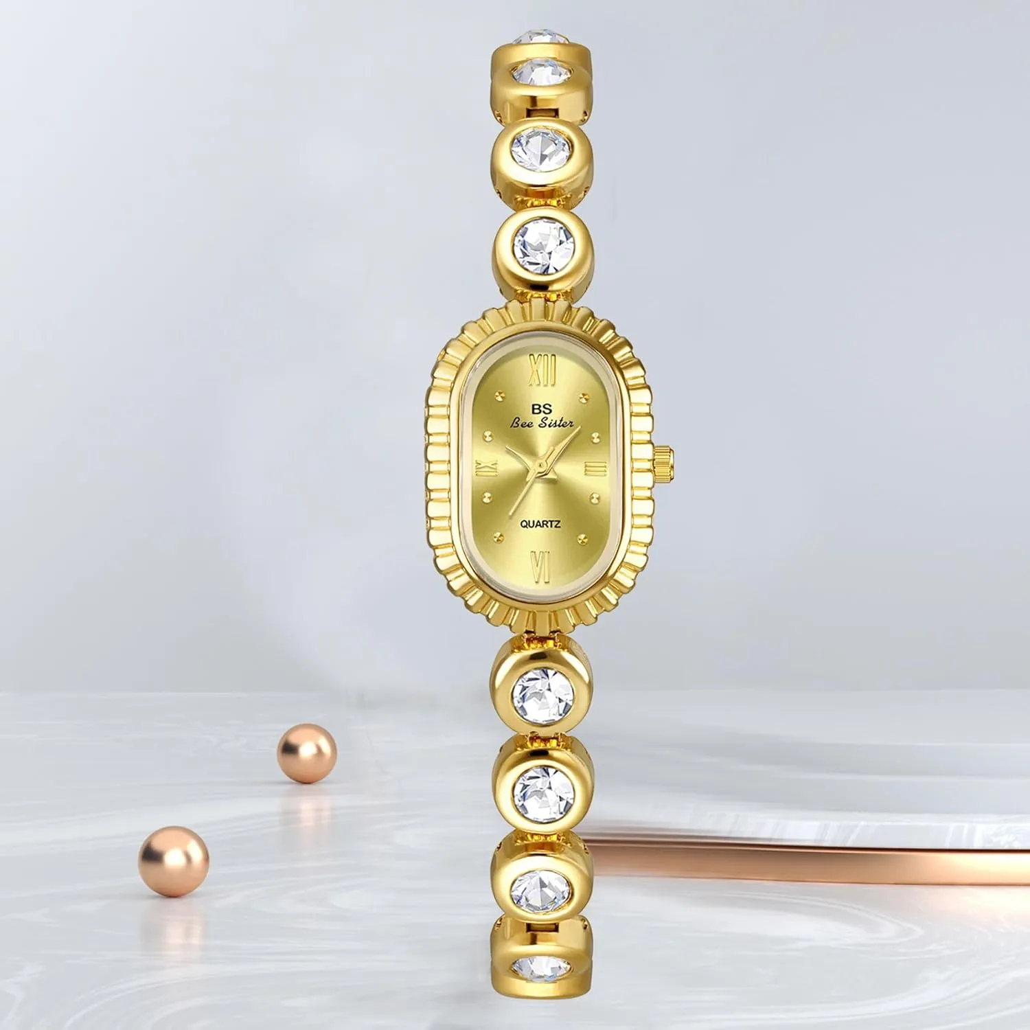 Steel Band Ladies Gift Watches sunflower looseness proterozoic ibex FANMIS Elegant Women Pearl Bracelet Watches Modern Minimalist Design Fashion Oval Dial Quartz Watch Luxury Updated Gold Watches Adjustable Stainless 