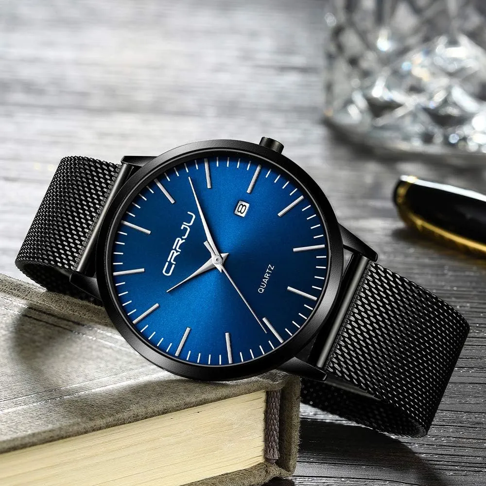 Steel Band Watch CRRJU Men's Minimalist Casual Luxury observe Auto Date Watches Fashion Business Japan Movement Quartz Waterproof Wristwatches for Men Stainsteel 