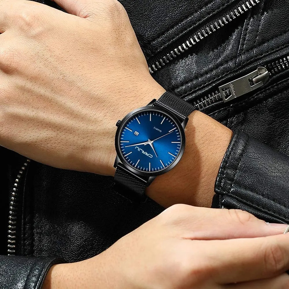 Steel Band Watch CRRJU Men's Minimalist Casual Luxury observe Auto Date Watches Fashion Business Japan Movement Quartz Waterproof Wristwatches for Men Stainsteel 