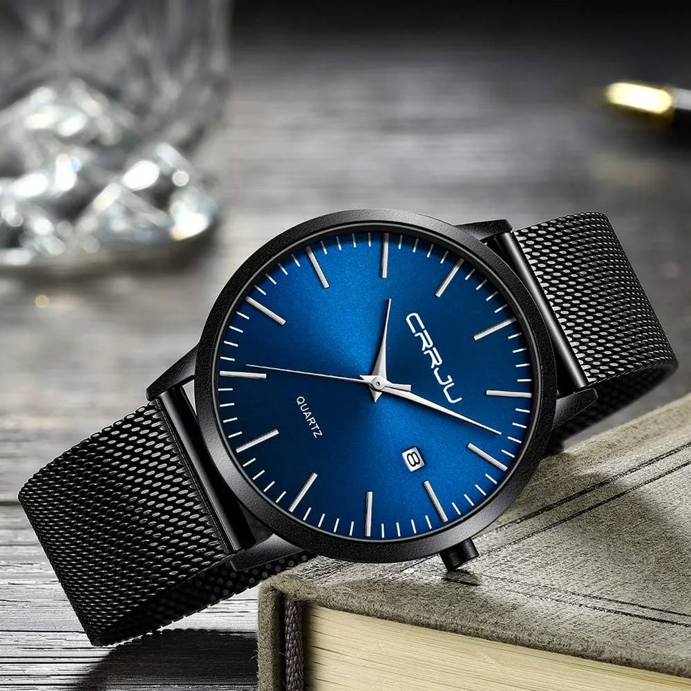 Steel Band Watch CRRJU Men's Minimalist Casual Luxury observe Auto Date Watches Fashion Business Japan Movement Quartz Waterproof Wristwatches for Men Stainsteel 