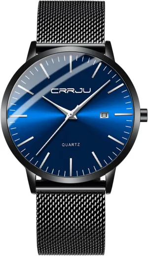 Steel Band Watch CRRJU Men's Minimalist Casual Luxury observe Auto Date Watches Fashion Business Japan Movement Quartz Waterproof Wristwatches for Men Stainsteel 